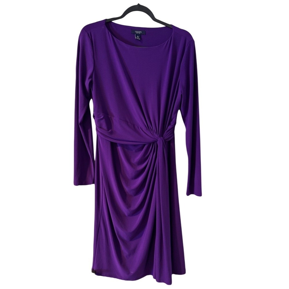 Champs Dress Deep Purple Ruched Sheath Long Sleeve Stretch Cinched Twisted Waist